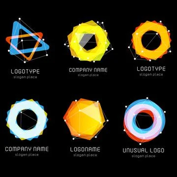 Unusual abstract geometric shapes. Vector logo set. Polygonal colorful logotypes Stock Illustration