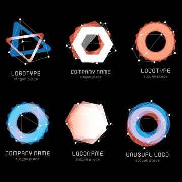 Unusual abstract geometric shapes. Vector logo set. Polygonal colorful logotypes Stock Illustration