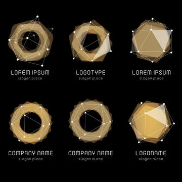 Unusual abstract geometric shapes. Vector logo set. Polygonal colorful logotypes Stock Illustration