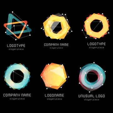 Unusual abstract geometric shapes. Vector logo set. Polygonal colorful logotypes Stock Illustration