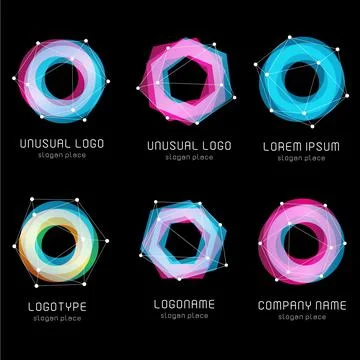 Unusual abstract geometric shapes. Vector logo set. Polygonal colorful logotypes Stock Illustration