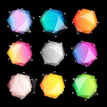 Unusual abstract geometric shapes vector logo set. Polygonal colorful logotypes Stock Illustration