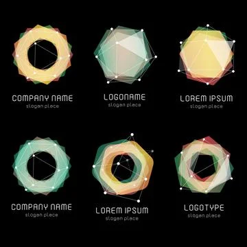 Unusual abstract geometric shapes. Vector logo set. Polygonal colorful logotypes Stock Illustration