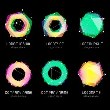Unusual abstract geometric shapes. Vector logo set. Polygonal colorful logotypes Stock Illustration