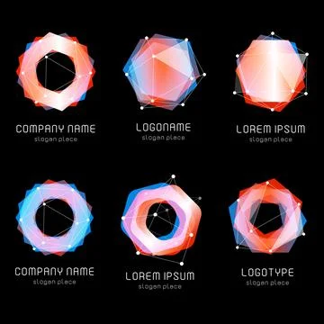 Unusual abstract geometric shapes. Vector logo set. Polygonal colorful logotypes Stock Illustration