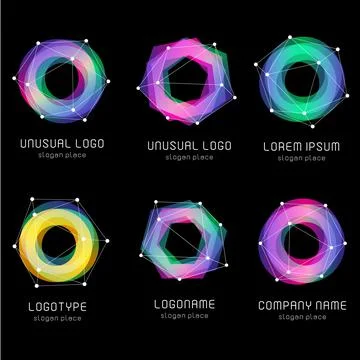 Unusual abstract geometric shapes. Vector logo set. Polygonal colorful logotypes Stock Illustration