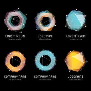 Unusual abstract geometric shapes. Vector logo set. Polygonal colorful logotypes Stock Illustration