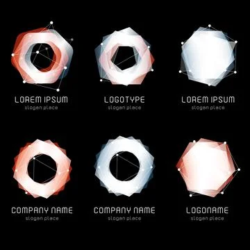 Unusual abstract geometric shapes. Vector logo set. Polygonal colorful logotypes Stock Illustration