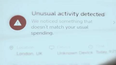 Unusual Activity Detected Warning About Irregular Spending 4K Stock Footage 341854289
