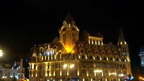 Unusual architectural structure, night time Stock Footage 94214575
