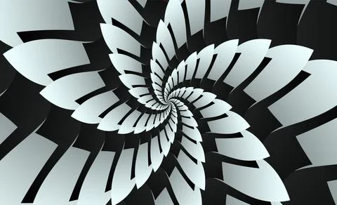 Unusual beautiful flower pattern in the form of a spiral in gradient gray, white Stock Illustration