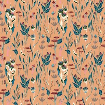 Unusual bright floral pattern with hand draw fantasy flowers. Vector background 스톡 일러스트