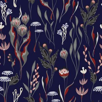 Unusual bright floral pattern with hand draw fantasy flowers. Vector background 스톡 일러스트