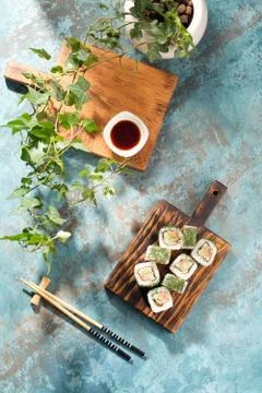 Unusual composition of rolls. A portion of rolls with an unusual filling. Top Stock Photos