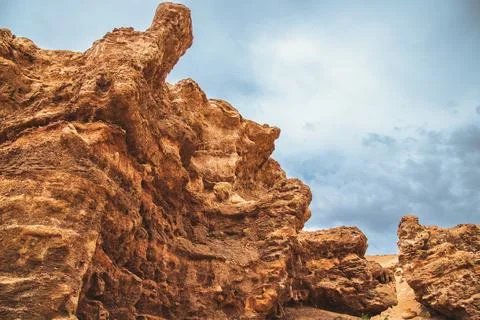 Unusual forms of the Charyn Canyon, formed due to the erosion of soft mineral Stock Photos