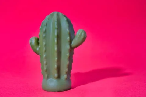 Unusual green cactus on pink background. Stock Photos