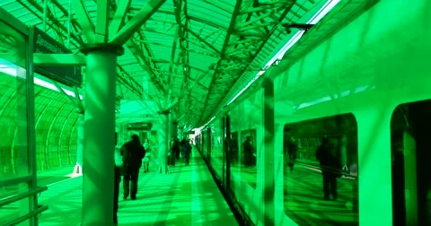 Unusual green lighting, the train, the train is on the way Stock Footage 67467991