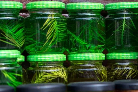 Unusual jam from young pine branches in glass jars. Useful for health, vege.. 写真素材