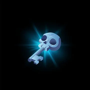 Unusual magic key with skull for game interface 3D vector illustration isolated. Stock Illustration