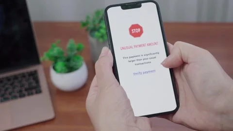Unusual Payment Amount AI Warning on Mobile Finance App Stock Footage 340965085