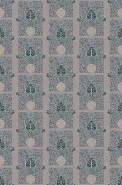 Unusual round shapes with a pattern, leaves and flowers on a gray background. Stock Illustration