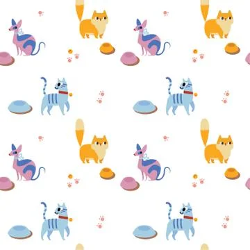 Unusual seamless pattern with cute cartoon cats. Stock Illustration