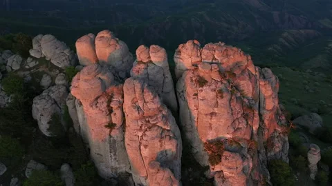 Unusual shape rocks formations in Crimea mountains. Mount Demerdji Stock Footage 165496872
