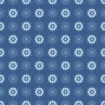 Unusual snowy Christmas seamless pattern, bright snowflake for design on blue Stock Illustration