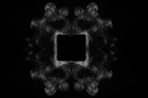 Unusual square frame made of various white smoke and steam isolated on black  Stock Photos