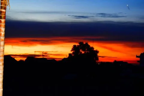 Unusual sunset and cloud light Stock Photos