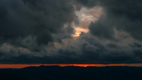 Unusual Sunset Over Black Clouds Stock Footage 84169919