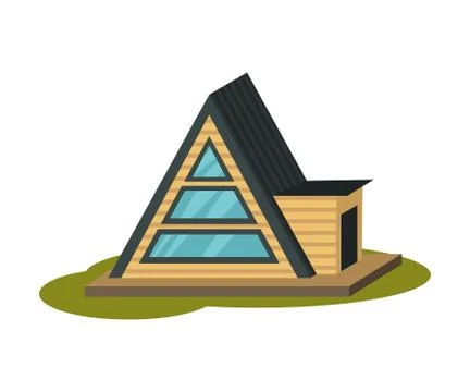 Unusual triangular house with horizontal windows. Vector illustration. Stock Illustration