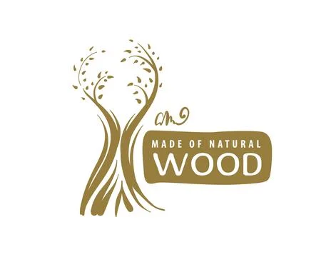 An unusual vector hand-drawn logo for the production of wood products Stock Illustration