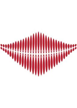 Unusual vector red lips folded into a smile for printing on clothes, cards, Ilustración de archivo