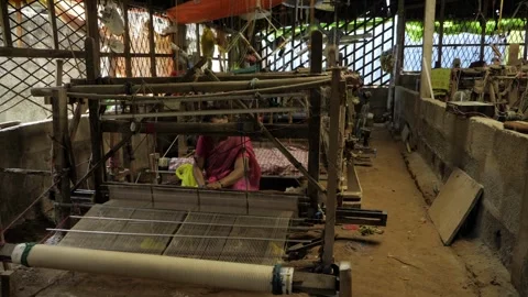 Unveiling the Artistry - Handloom Worker's Craft in Action Stock Footage 320884045