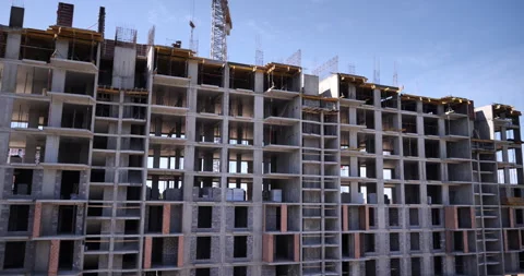 Unveiling Construction: Multi-Storey Building with Exposed Walls, Reinforcements Stock Footage 242233628
