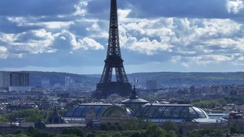 Unveiling the Heart of Paris: Breathtaking View of Eiffel Tower over Grand Stock Footage 337222749