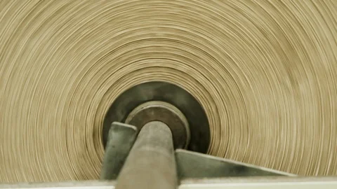 Unwinding A Large Roll Of Paper In A Paper Mill. Close-up. Vidéo 101167715