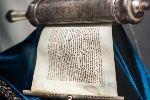 Unwrapped Torah scroll silver Stock Photos