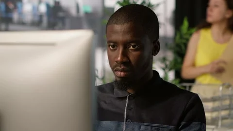 Upbeat software engineer utilizing cloud computing tech Stock Footage 318159493