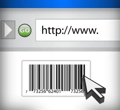 Upc code on a browser with cursor illustration Illustrazione stock