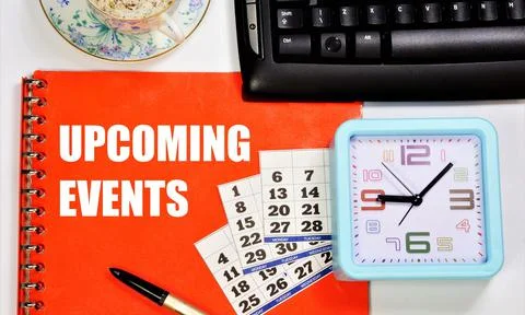 Upcoming events. Text label in the folder. Stock Photos