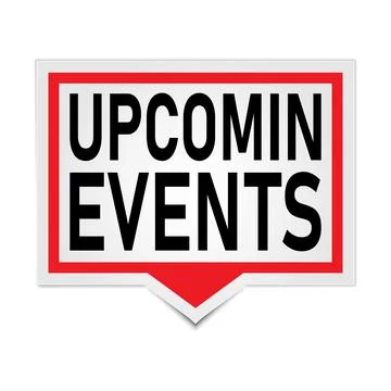 Upcoming events. Vector speech bubble icon, badge illustration on white Illustrazione stock