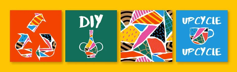 Upcycle broken home object pattern card set Stock Illustration