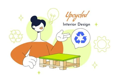 Upcycled Interior Design Illustration Featuring Creative Furniture Makeover.. Stockillustratie