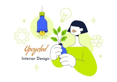 Upcycled Interior Design Illustration Featuring Creative Furniture Makeover.. Stockillustratie