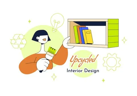 Upcycled Interior Design Illustration Featuring Creative Furniture Makeover.. Stock Illustration