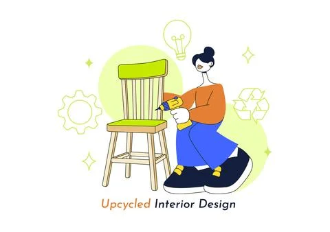 Upcycled Interior Design Illustration Featuring Creative Furniture Makeover.. Stockillustratie