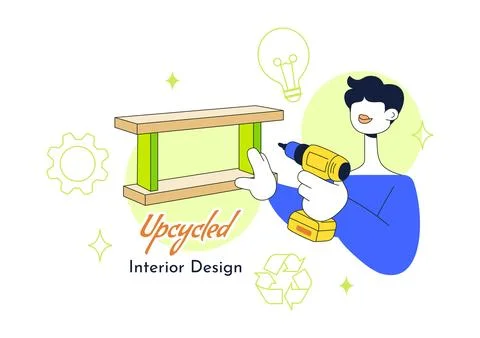 Upcycled Interior Design Illustration Featuring Creative Furniture Makeover.. Stock Illustration