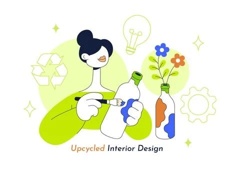 Upcycled Interior Design Illustration Featuring Creative Furniture Makeover.. Stockillustratie